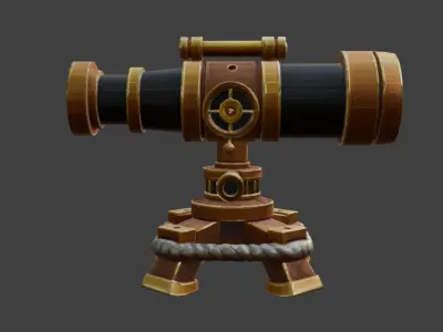 Brass Telescope Game-Ready 3D Model with PBR Materials Low-poly 3D model