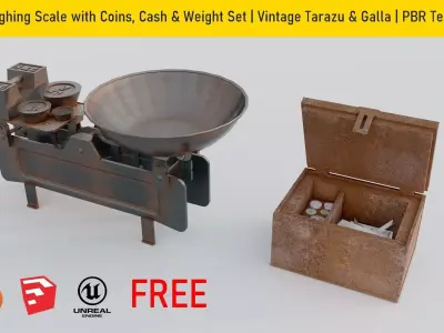 Old Weighing Scale with Coins Free low-poly 3D model