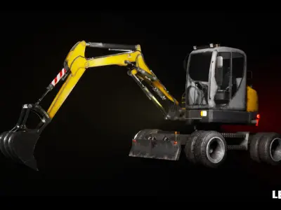 Driveable Animated Excavator with Material Variations Low-poly 3D model