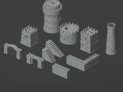 a set of Medieval castle Low-poly 3D model