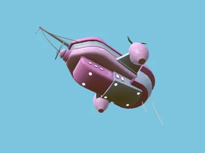 Cartoon Airship 03 - Pink Blue- Low Poly Ship Low-poly 3D model