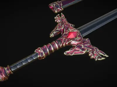 Crimson Dragon Sword - Game Ready Low-poly 3D model