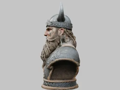 Viking Man Beard Head Bust Low-poly 3D model