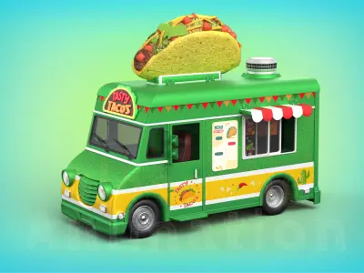 Game Ready Taco Truck with PBR textures Low-poly 3D model