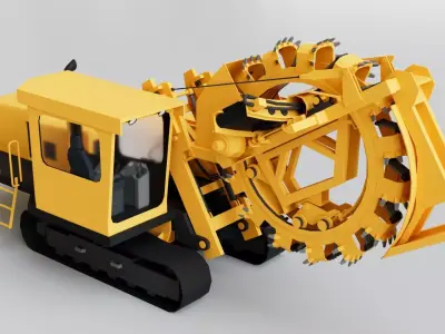 Wheel Trencher Heavy Machinery Construction Vehicle Low-poly 3D model
