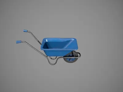 Blue Wheelbarrow Low-poly 3D model