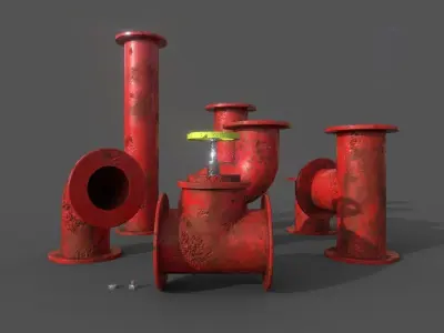 Pipes collection set of pipe fittings Low-poly 3D model