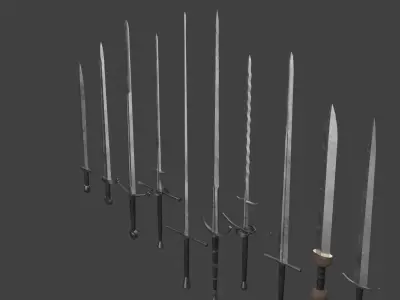 Set of Ten Different Swords Low-poly 3D model