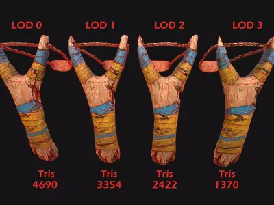 Medieval Wooden Slingshot  Low-poly 3D model