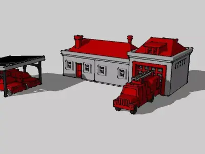 Country Fire Station w FireTrucks by Outland Models 3D Printable 3D print model