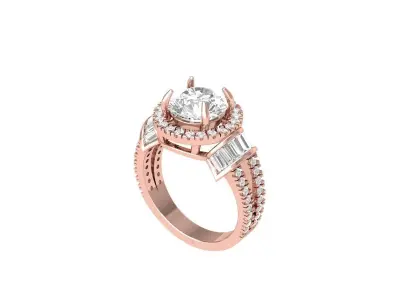 Solitaire Engagement Art Deco Ring 3D print model 75