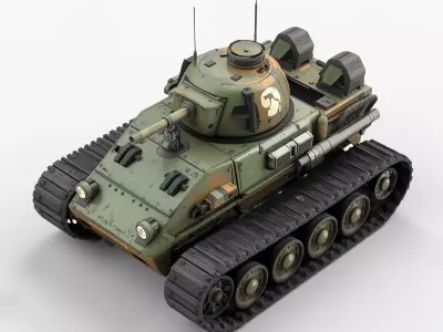 Stylized Chibi Sci-Fi Battle Tank Low-poly 3D model
