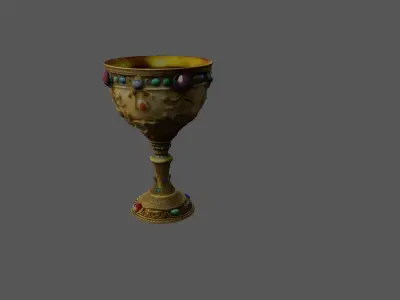 Ancient Mythical Goblet with Intricate Gemstone Inlays 3D model