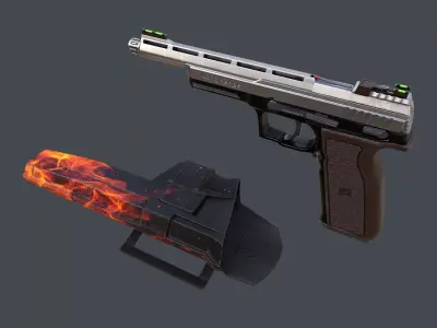 Pistol Long Range and Holster Low-poly 3D model