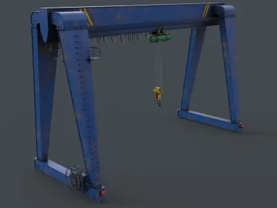 PBR Single Girder Gantry Crane V2 - Blue Low-poly 3D model