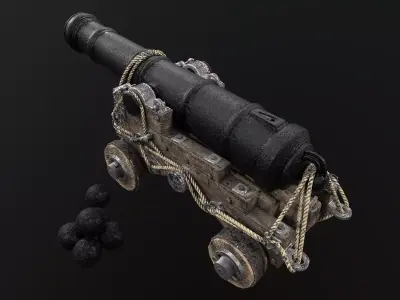 Naval Gun  Low-poly 3D model
