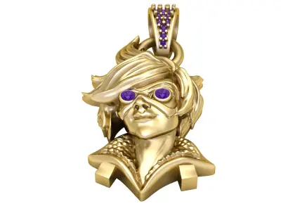 14K Gold Masked Hero Pendant with Amethyst Vision 3D print model
