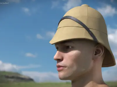 1879 British Campaign Helmet Beige Diagonal Strap 3D model