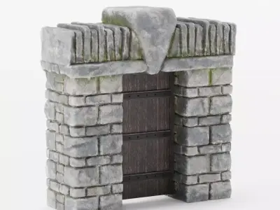 Medieval Door or Castle Gate Low-poly Rock Game-ready Model Low-poly 3D model