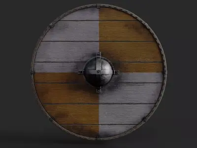 Slavic round wooden shield-painted orange and white Low-poly 3D model