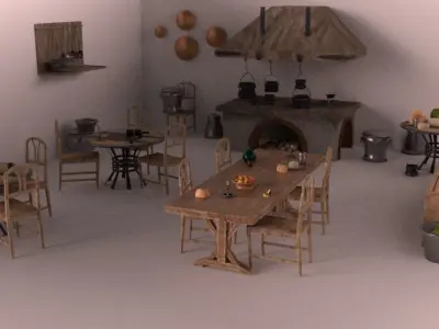 Medieval Kitchen Low Poly AR VR Asset Pack Low-poly 3D model