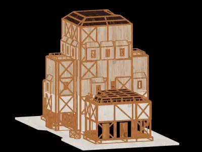 Medieval Low Poly Building Castle Wooden Village Stone House 45 Low-poly 3D model
