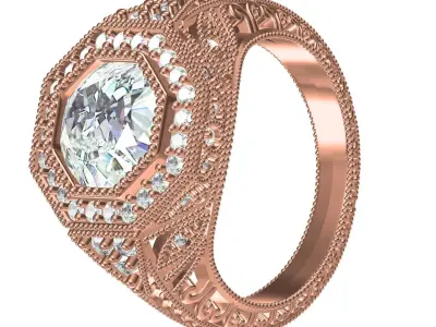 Antique Filigree Art Deco Engagement Ring for Women 3D print model