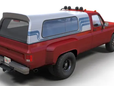 80s Custom pickup truck Low-poly 3D model