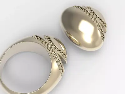 Luxury bvlgari Gold Dome Ring with Diamond Stripes 3DM Model 3D model