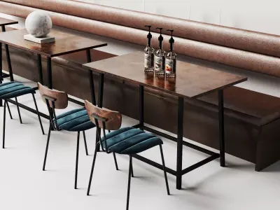 Industrial Cafe Dining Area And Coffee Shop Scene 3D model