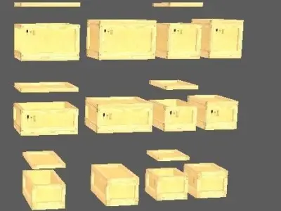 Set of wooden boxes Low-poly 3D model