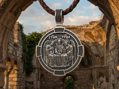 Holy Trinity Medallion Antique Relief  Orthodox Cross Pendant 3D print model