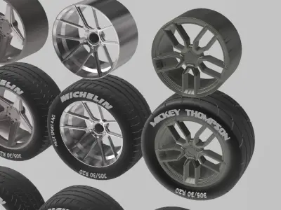 PACK OF 05 20in WHEELS AND 6 TIRES FOR SCALE AUTOS AND DIORAMAS 3D print model