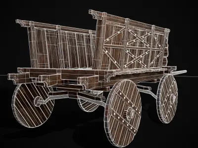 Old Wooden Transport Cart Low-poly 3D model