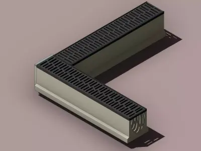 Concrete Trench Drain Corner V150 90 Degree with End Cap Slotted 3D model