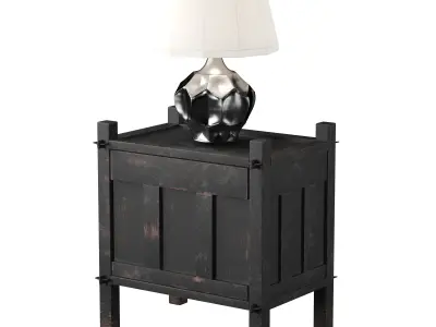 Industrial Style Nightstand with Metallic Lamp 3D model