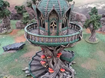 Gothic Elven Treehouse Tower Fantasy Tabletop Scenery STL 3D model