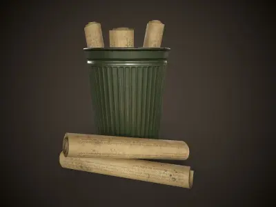 Vintage Office Trash Bin Low-poly 3D model