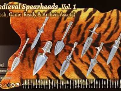 40 Medieval Spearheads  Vol 1 Basemesh Game ready Archviz Assets 3D model