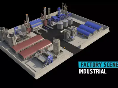 Factory Industrial scene Low-poly 3D model