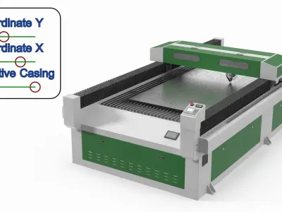  Green Large Format CNC Laser Cutter with Aluminum Sheet Rigged 