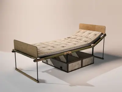 The camp bed trunk with mattress Low-poly 3D model