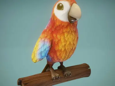 Cartoon Ara Parrot Red-Yellow-Blue 3D Model Low-poly 3D model