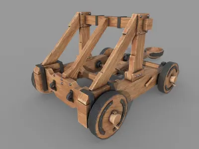 Medieval Wooden Catapult  Low-poly 3D model