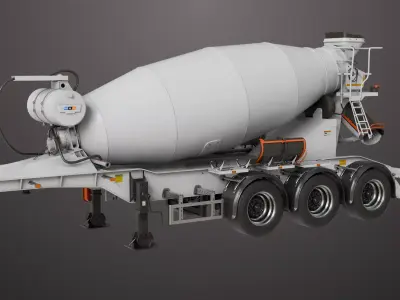 Cement Mixer White Trailer Rigged All PBR Unity UE Textures Low-poly 3D model