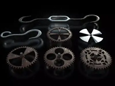 HIE Game Ready Gear And Hook D180307 Low-poly 3D model