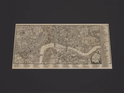 Old Map of London 1771 3D Model Low-poly 3D model