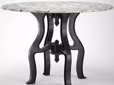 French Industrial White Marble Top Round Dining Table 48 3D model
