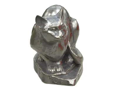 Sitting cat metal statues Low-poly 3D model