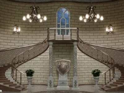 Vintage Hall Staircase Low-poly 3D model